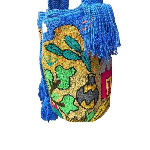 Wayuu tapestry bag Cactus Print Rainbow Fringe Beach Bag Colorful bucket purse - Picture 7 of 16